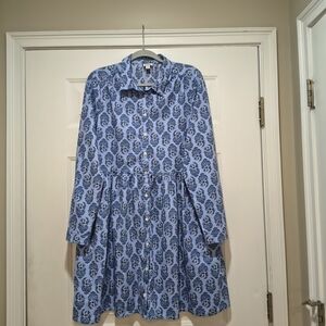 J. Crew Factory Shirt Dress Blue Floral  Full Button Size 14